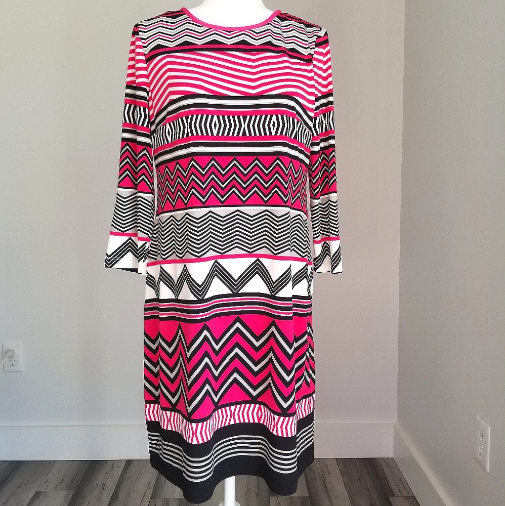 Eliza J. Striped Pink black print dress size 10
